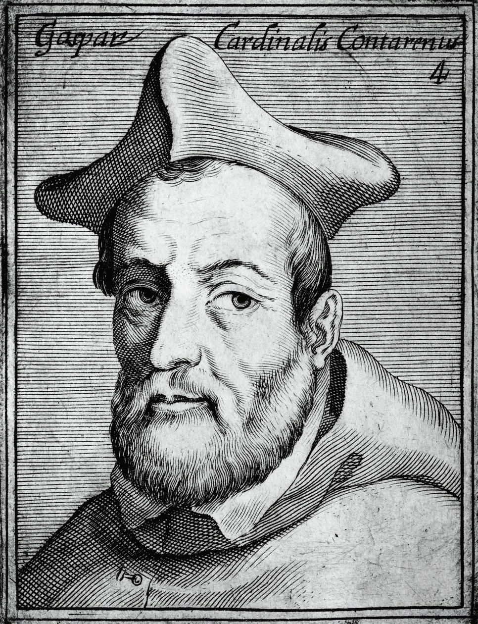 صورة لغاسبارو كونتاريني (1483-1542) ، كاردينال وأسقف إيطالي ، نقش من أشهر الأيقونات في كل الفضائل والعلم ، بقلم كلوديوس بيرنيتوس بواسطة فنان غير معروف