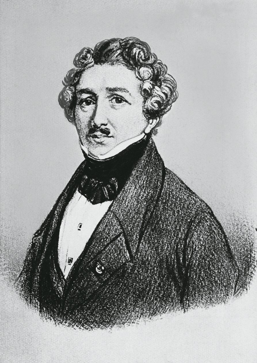 صورة لويس جاك ماندي داجير (1787-1851) ، فنان فرنسي ، فيزيائي ، وكيميائي ، تم تكريمه لاختراعه لعملية التصوير الفوتوغرافي من نوع daguerreotype بواسطة فنان غير معروف