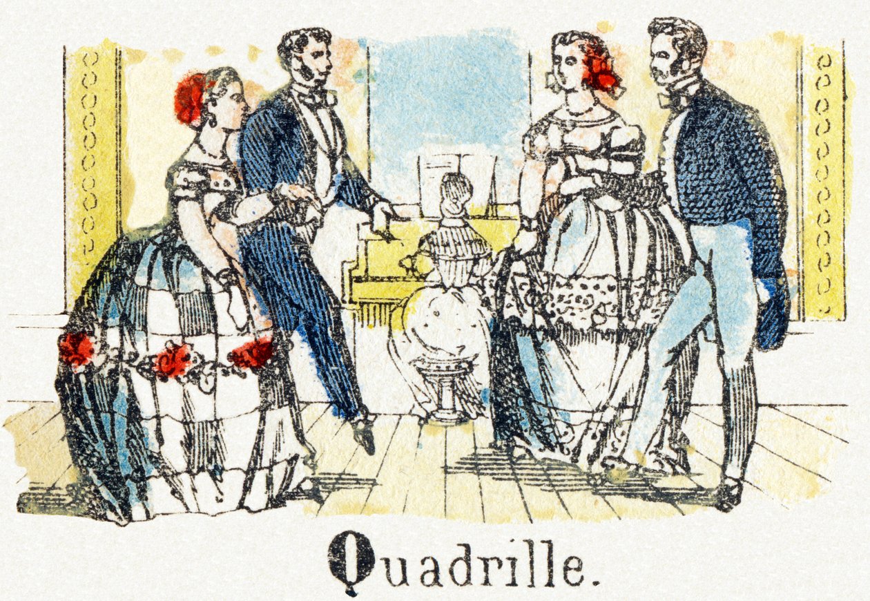 Q - Quadrille - الأبجدية الترفيهية للأطفال c1890 (طباعة حجرية) بواسطة غير معروف