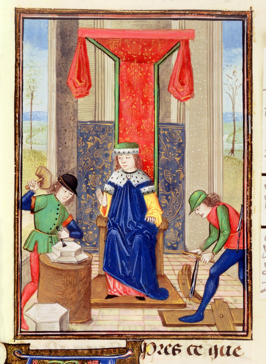 Roy 15 EII f.265 سيد ، نجار وحجر ، من "Des Proprietez des Choses" للمخرج بارتولوميوس أنجليكوس بواسطة فنان غير معروف