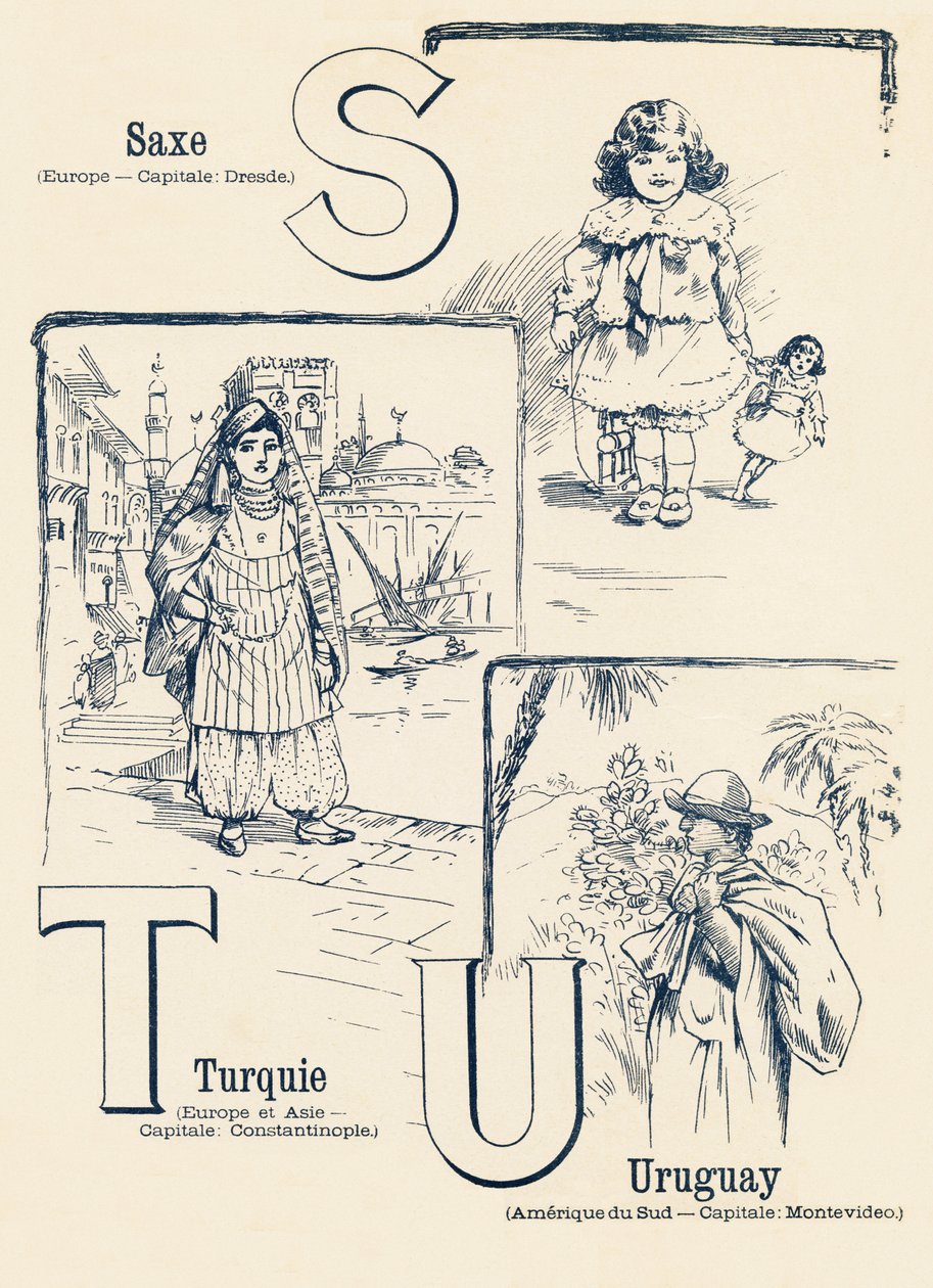 STU: ساكسونيا ، تركيا ، أوروغواي - عالمان ABC. Emile Guerin ، ناشر ، باريس ، حوالي عام 1900. الأبعاد: 27.5 × 21.5 سم بواسطة غير معروف