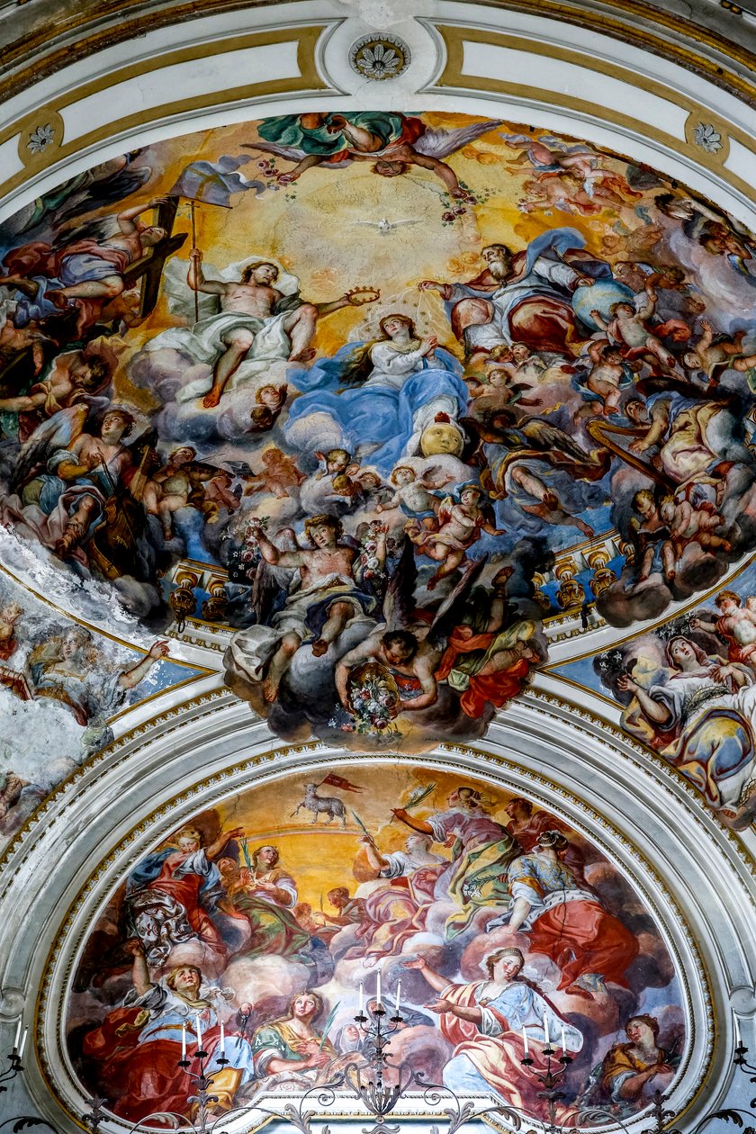 San Benedetto (St Benedict) church, Catania, Sicily (Italy). Ceiling fresco detail (18th century), featuring Mary