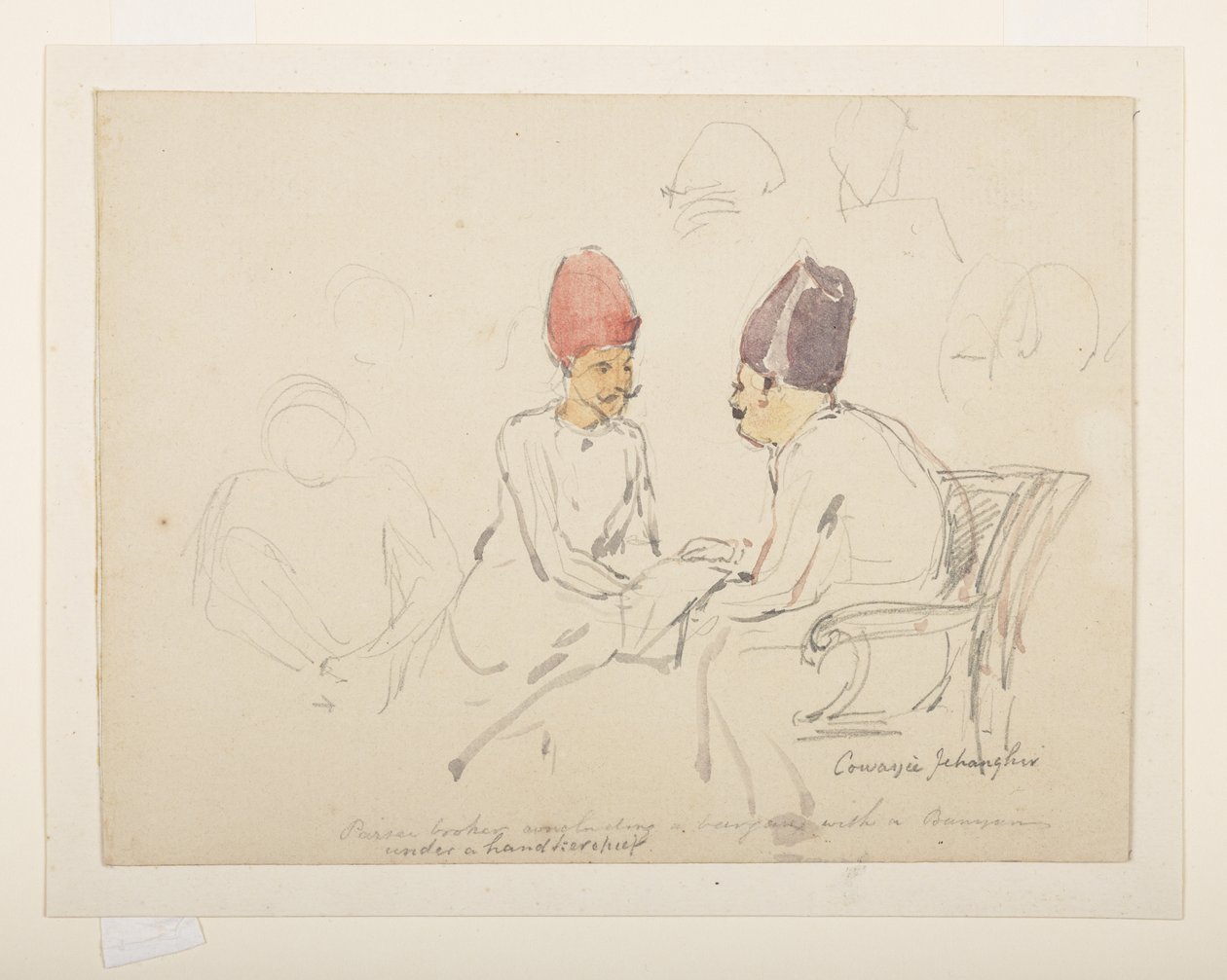 رسم تخطيطي للسير كاواسجي جهانجير (قلم رصاص وألوان مائية على ورق) بواسطة فنان غير معروف