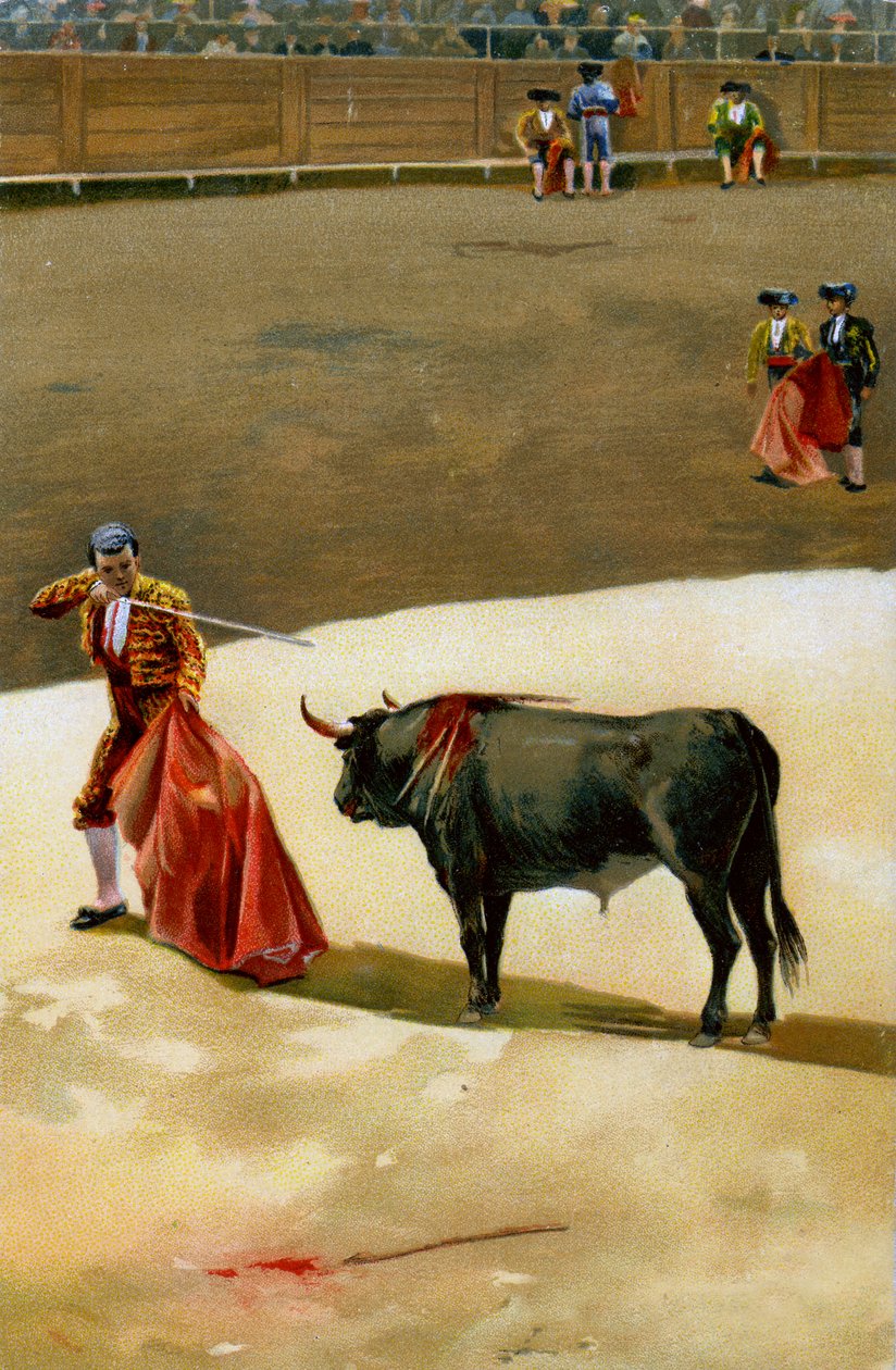 رياضة. مصارعة الثيران. ماتادور يطعن بالسيف: الإستوكادا. رسم توضيحي ، ألمانيا ، حوالي عام 1920. بواسطة فنان غير معروف