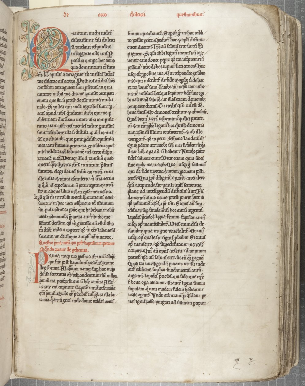 القديس أوغسطينوس أوبرا هيبو ، وجه الصفحة 106 ، حوالي 1200 (قلم وحبر على ورق) بواسطة غير معروف