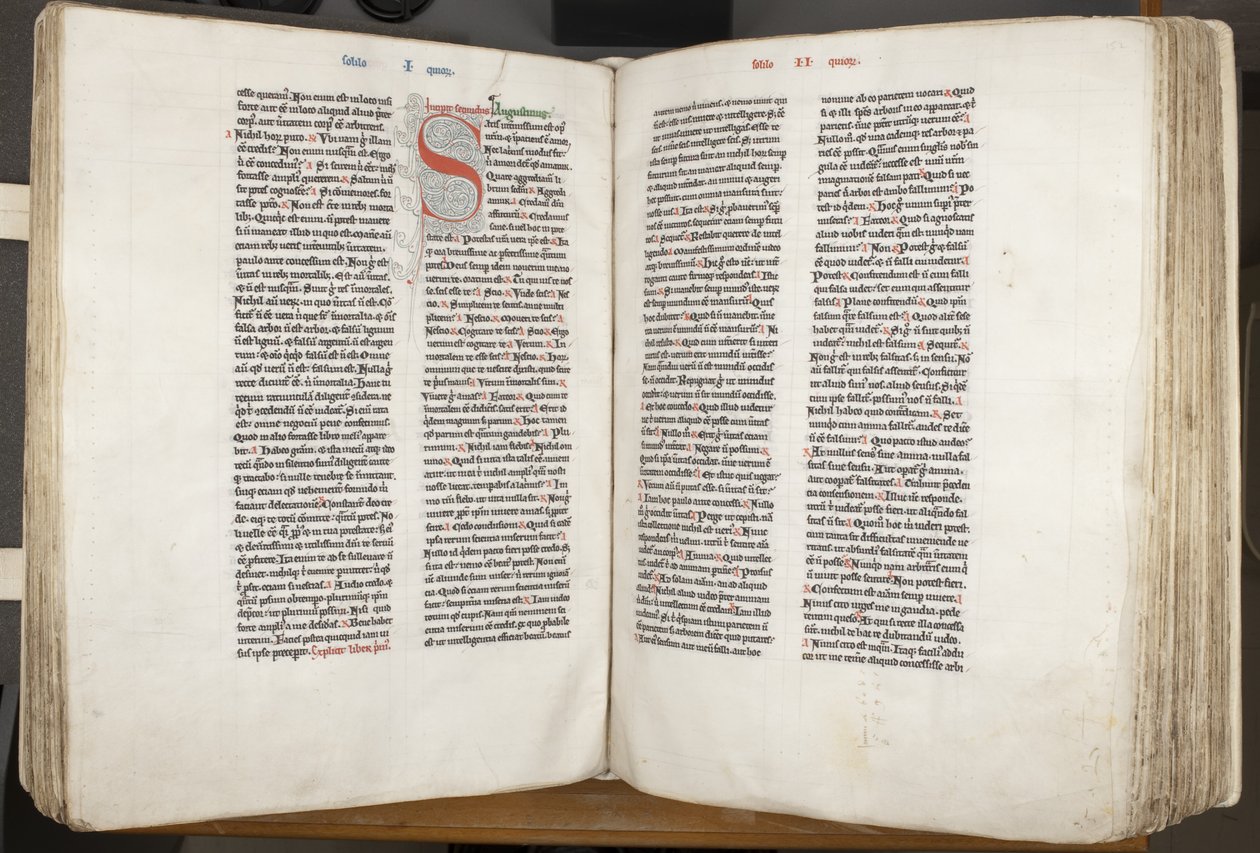 القديس أوغسطينوس ، "أوبرا" ، الصفحة اليمنى من الصفحة 151 من الصفحة 152 ، حوالي 1200 (قلم وحبر على ورق برشمان) بواسطة غير معروف