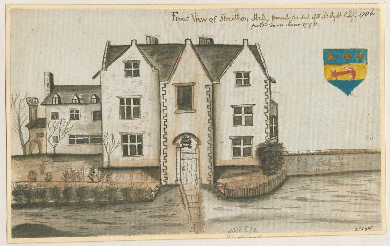 قاعة Streethay: الرسم بالألوان المائية ، 1786 بواسطة غير معروف