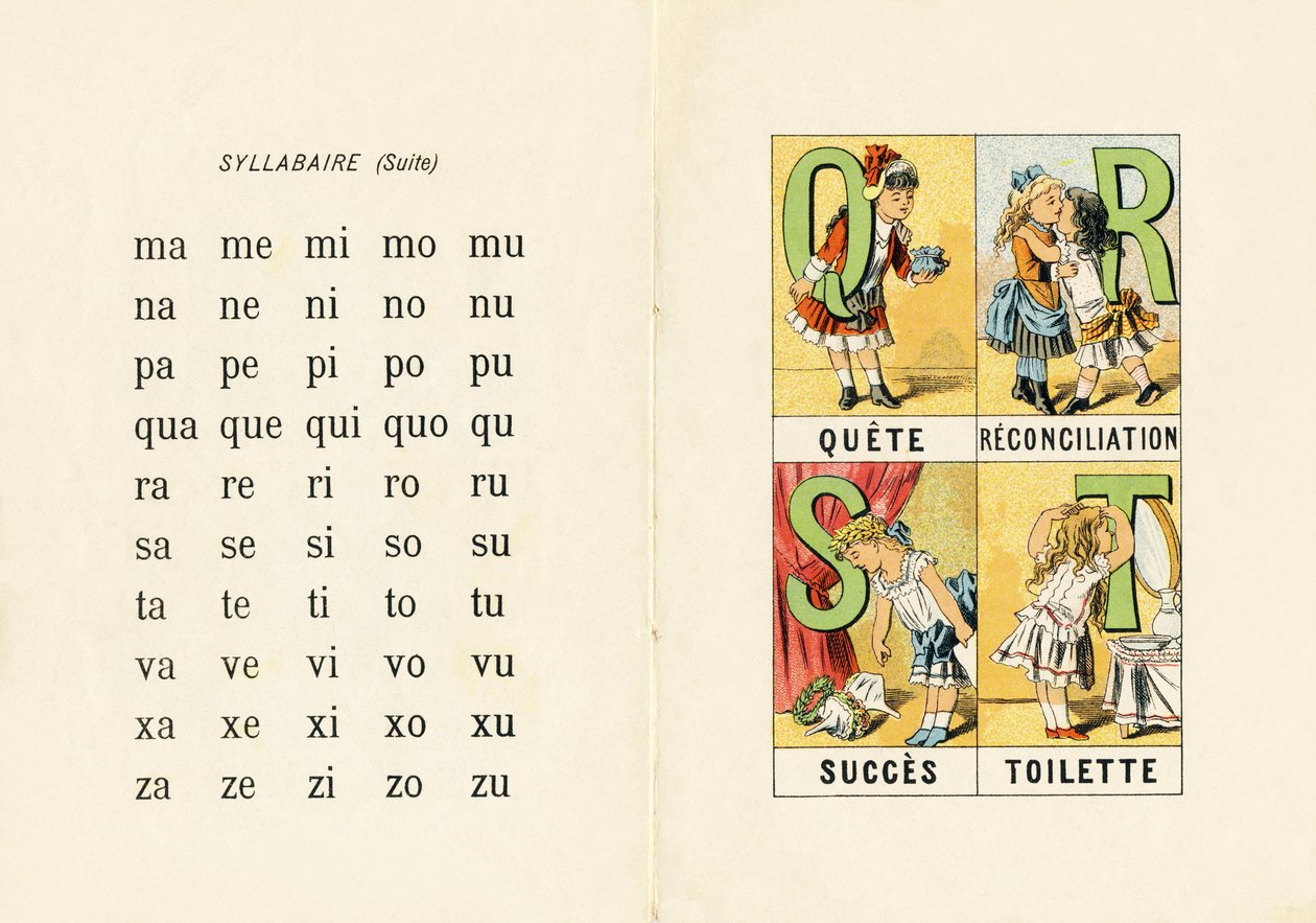مقطعي و QRST - نقش مستخرج من ABCD des petits filles. Pellerin & Cie ، ناشر طابعة ، Epinal ، حوالي 1890. Serie A. الأبعاد: 19 × 13.5 سم. بواسطة غير معروف