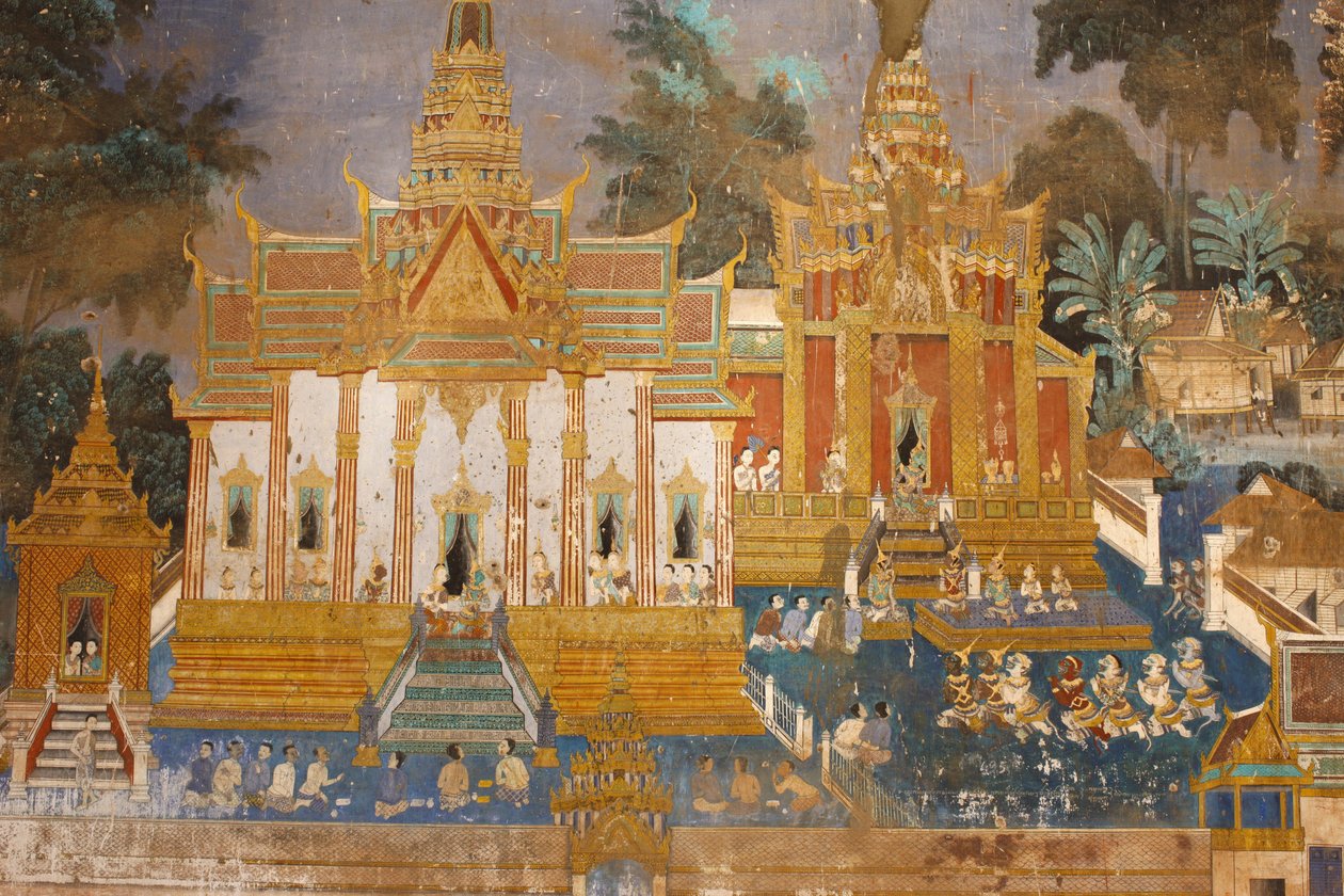 Sylver Pagoda This mural depicts scenes from the Reamker which is the Cambodian, or Khmer, version of the classic Hindu poem Ramayana, Phnom Penh, Cambodia بواسطة غير معروف