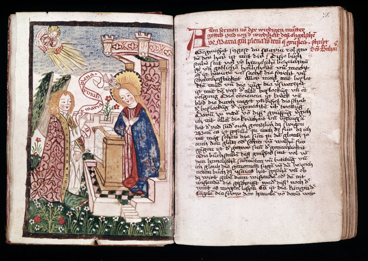 البشارة ، رسم إيضاحي من كتاب الصلوات بواسطة غير معروف
