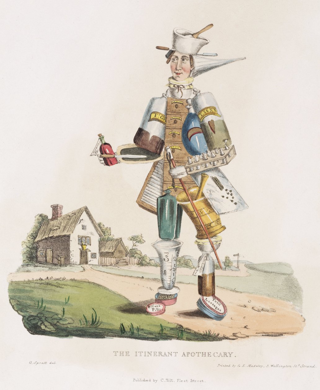 "The Itinerant Apothocary" ، مائي ملون يدويًا بواسطة غير معروف