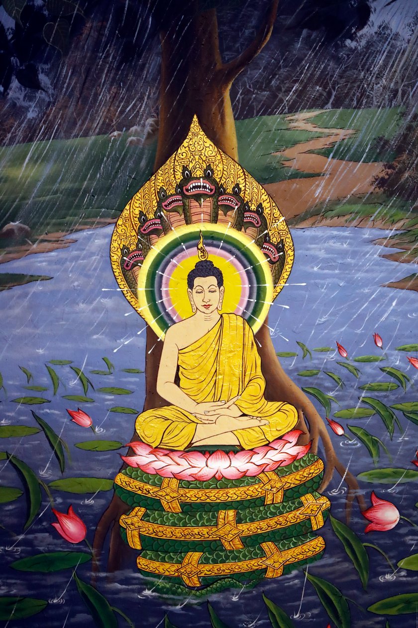The Life of the Buddha ، Siddhartha Gautama ، لوحة جدارية على الحائط ، معبد Wat Botum ، بنوم بنه ، 2022 (صورة) بواسطة فنان غير معروف