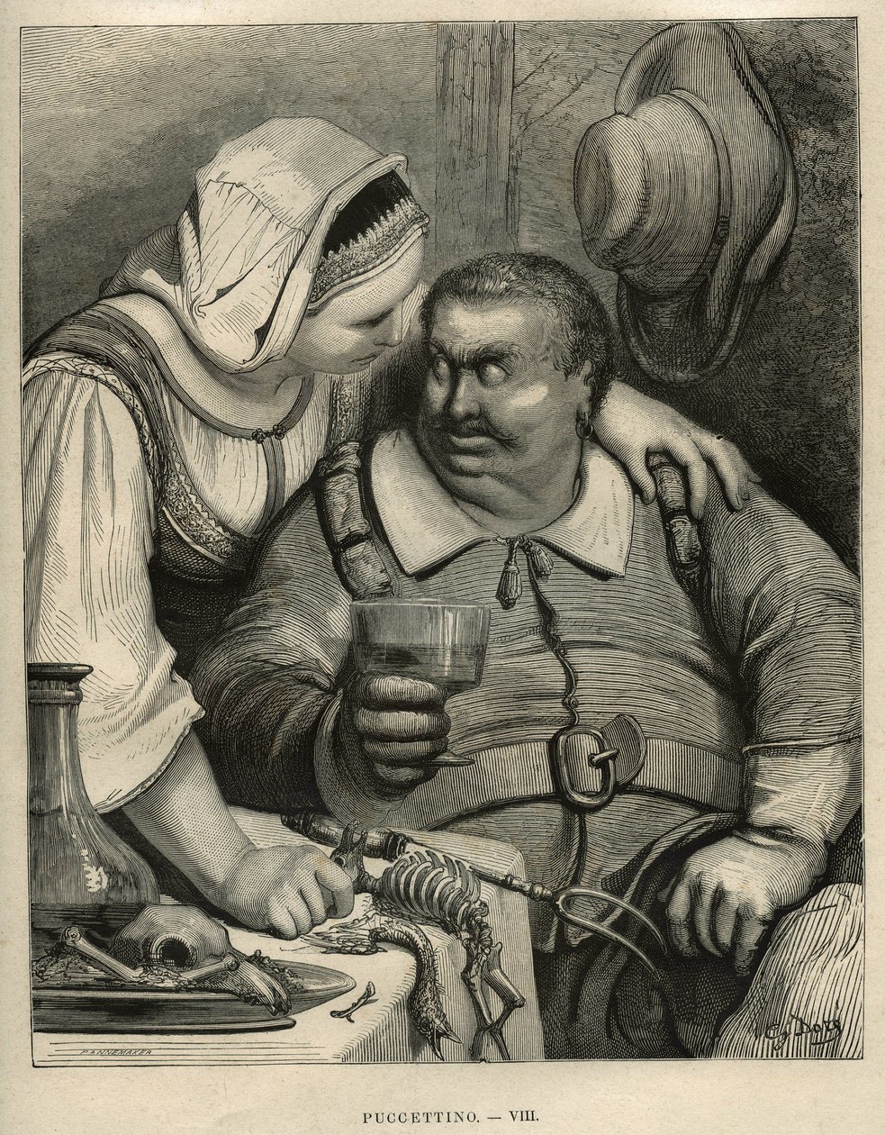 بوكيت الصغير: الغول وزوجته بعد الانتهاء من الوجبة. نقش لغوستاف دوري (1832-1883) من "" Les contes "لتشارلز بيرولت (1628-1703) بواسطة غير معروف