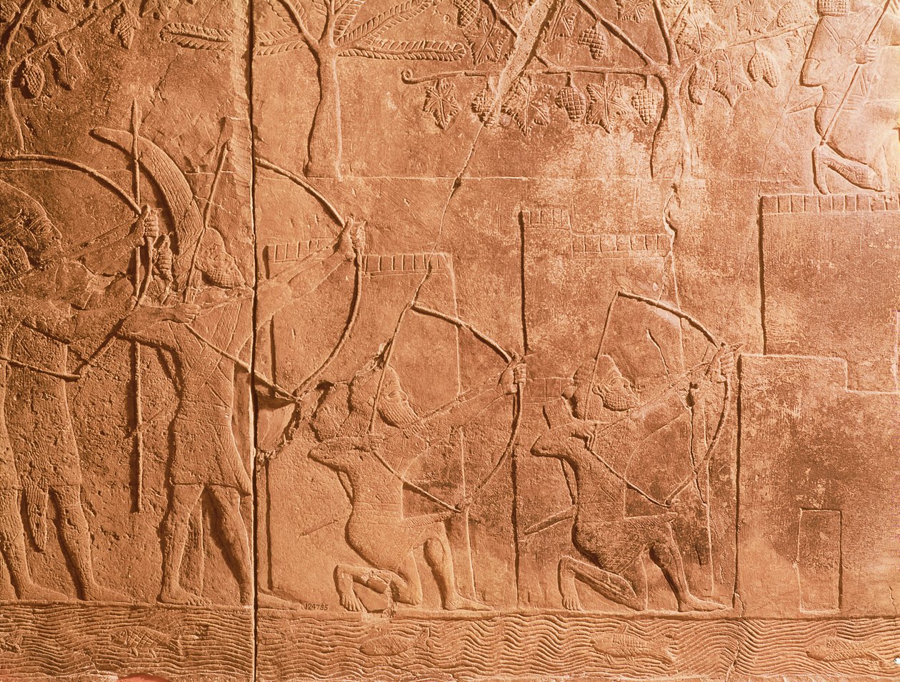 The Siege of Alammu by the army of Sennacherib (704-681 BC) detail from a panel from the South West Palace of Nineveh, c.700 BC (gypsum) (see also 85704) بواسطة غير معروف
