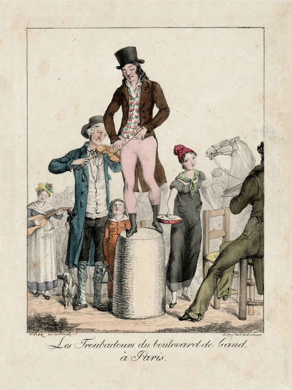 The Troubadours of Boulevard de Gand ، باريس ، حوالي 1820 (نقش) بواسطة فنان غير معروف