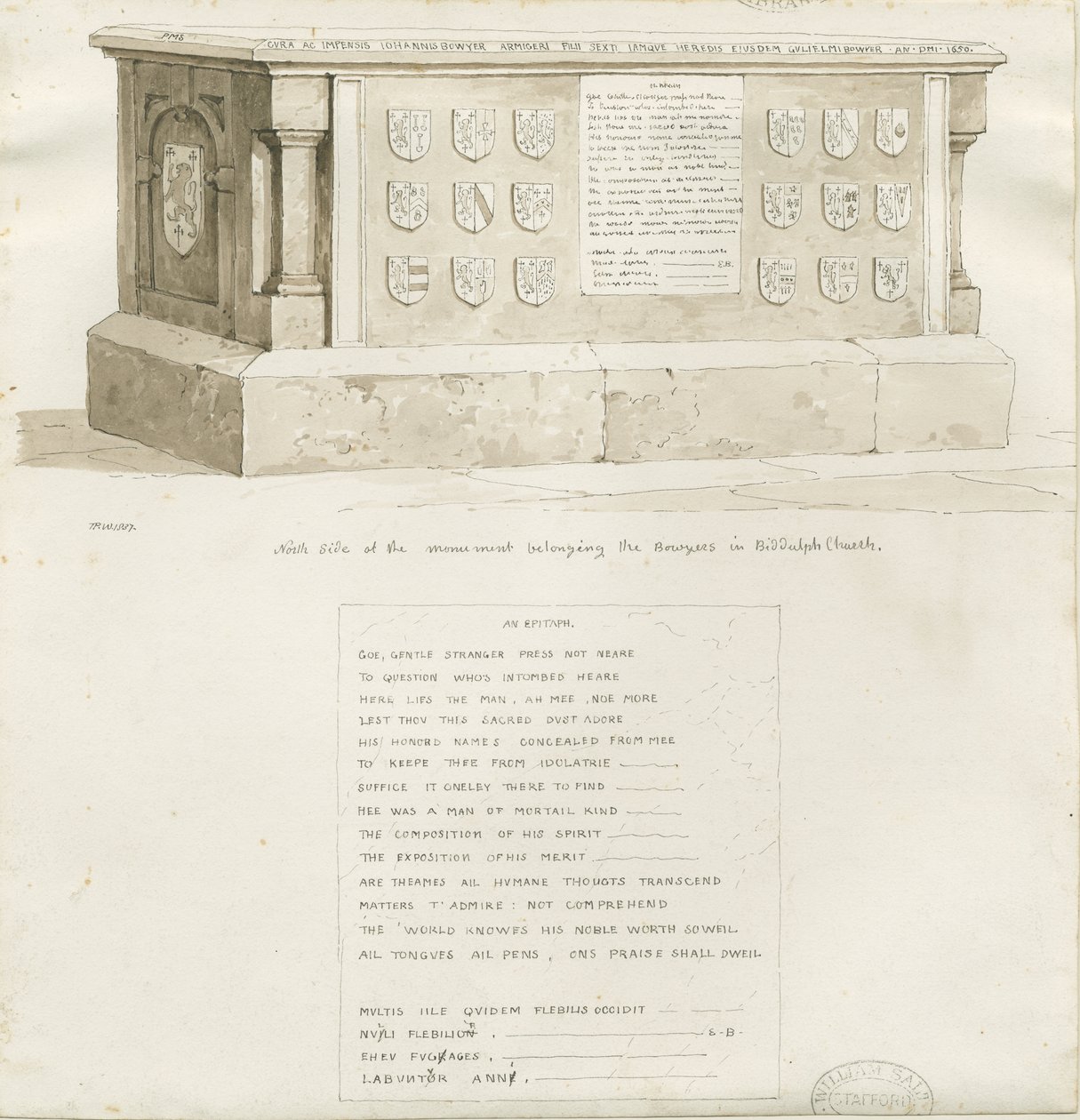 قبر في كنيسة بيدولف - "ويليام باوير": رسم بني داكن ، 1837 بواسطة غير معروف