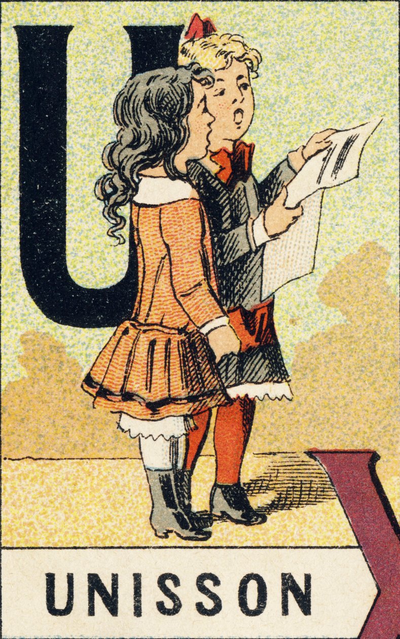 U: Unisson - نقش من ABCD des petits filles. Pellerin & Cie ، ناشر طابعة ، Epinal ، حوالي 1890. Serie A. الأبعاد: 19 × 13.5 سم. بواسطة غير معروف