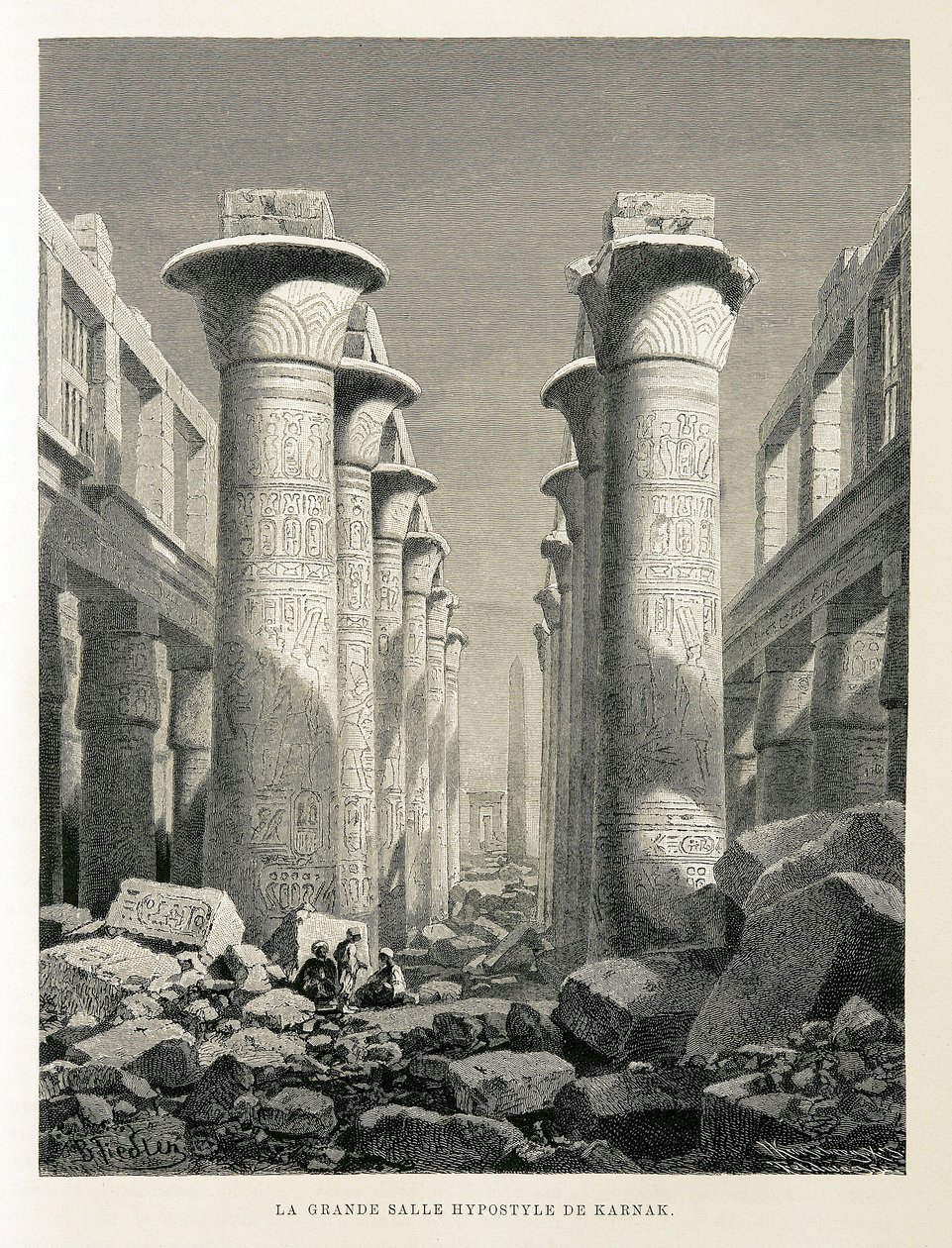 منظر لقاعة الأعمدة الكبرى في الكرنك ، مصر رسم توضيحي من أطلس مصر بواسطة فنان غير معروف