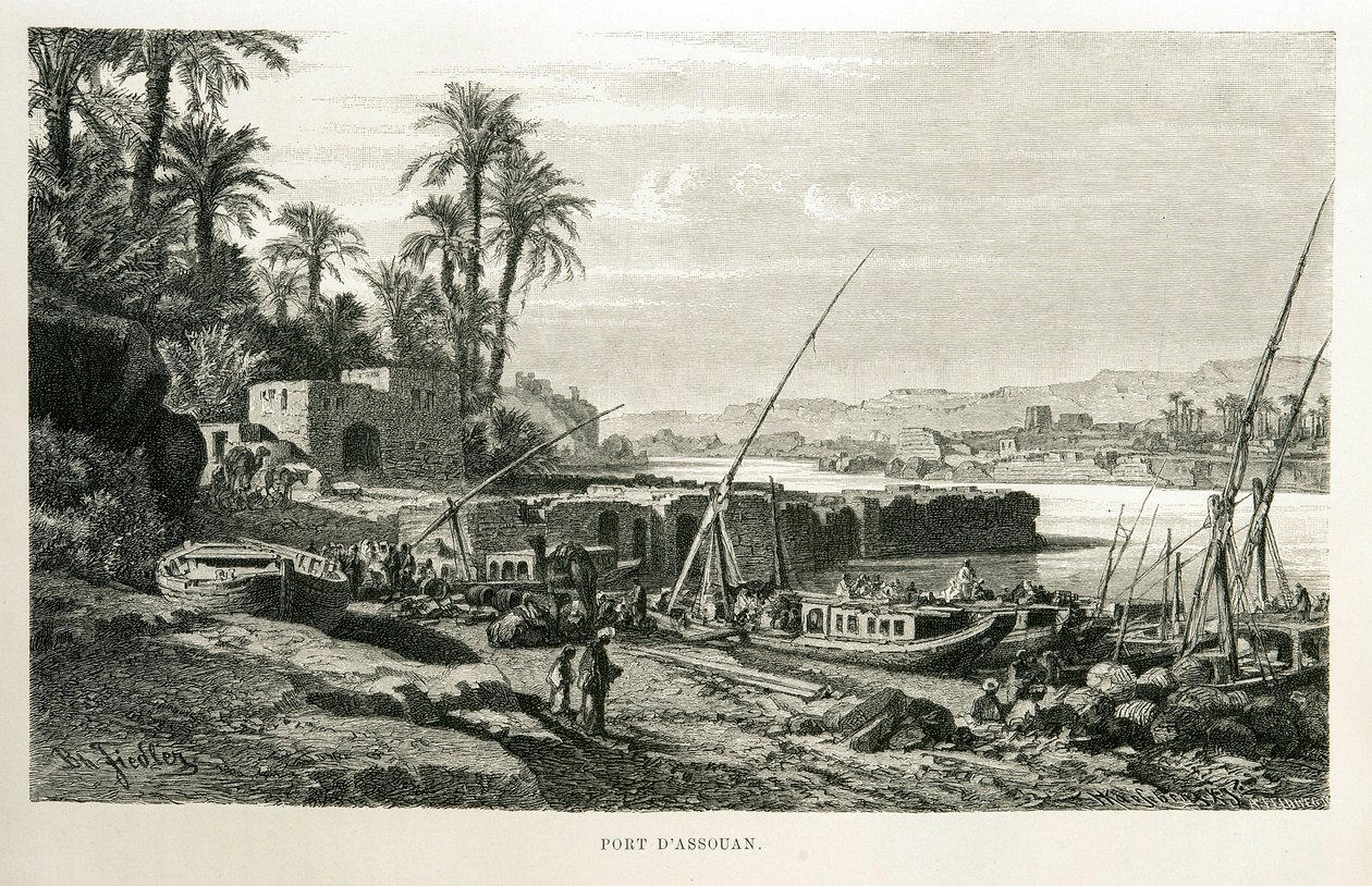 View of the Port of Aswan in Egypt - Illustration from the Atlas of Egypt بواسطة غير معروف