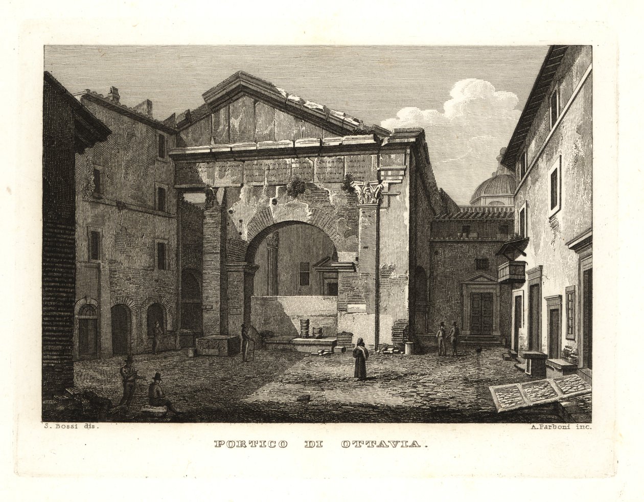منظر لـ Porticus Octaviae أو Portico of Octavia (Portico di Ottavia) ، روما بواسطة غير معروف