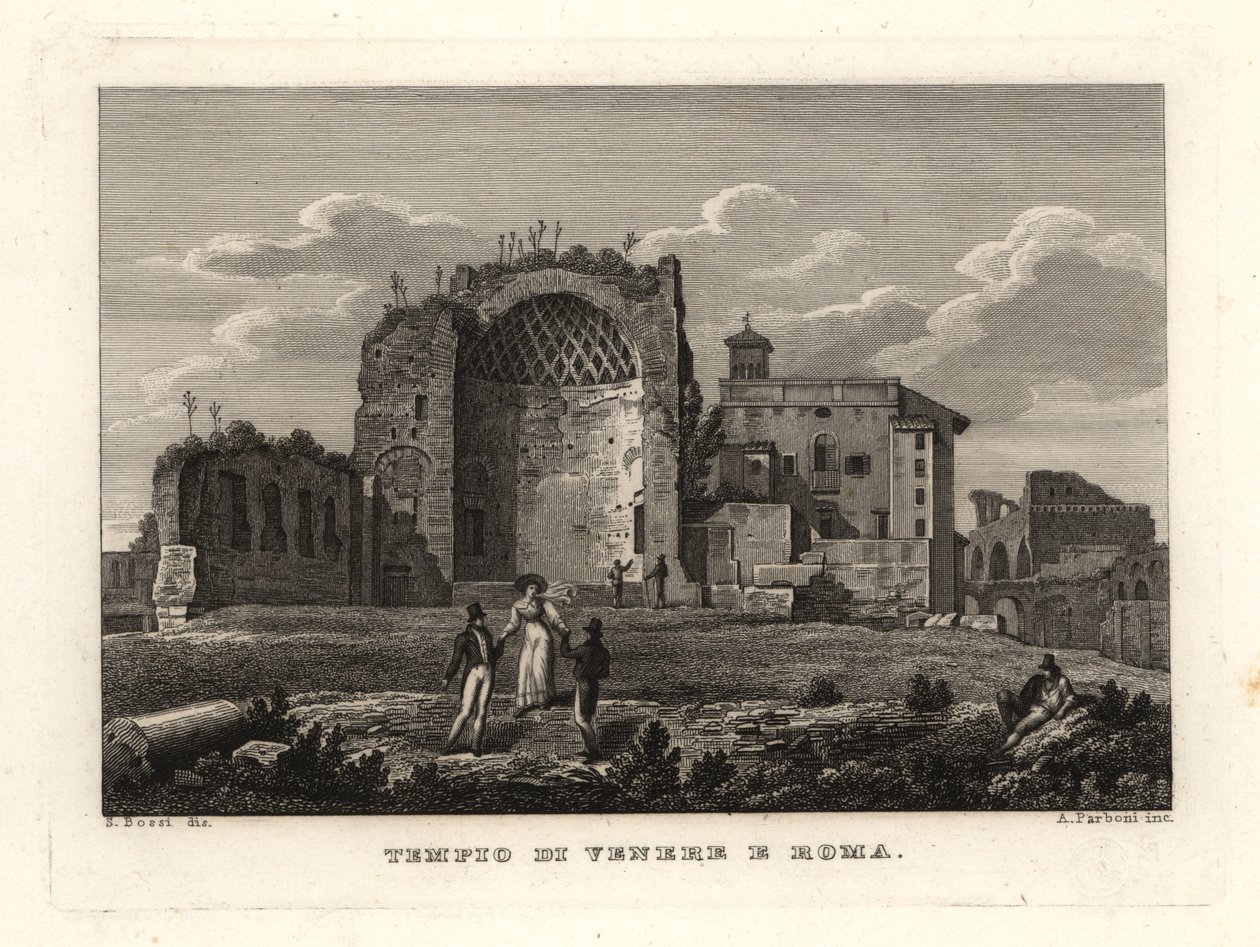 منظر لأطلال معبد فينوس وروما ، Templum Veneris et Romae ، Tempio di Venere e Roma ، روما بواسطة غير معروف