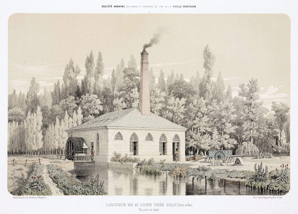 الطاقة المائية ، ما قبل عام 1900 ، مطحنة درفلة الزنك (لامينوار) ، سانت لويس ، بالقرب من براي ، فرنسا بواسطة غير معروف