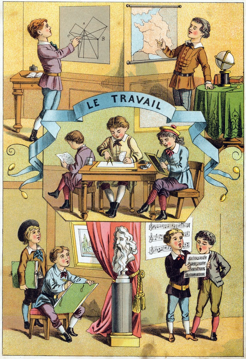 العمل في الفصل. نقش في "Alphabet des petits ecoliers". تصوير إبينال ، حوالي عام 1885. مجموعة بريفيه بواسطة غير معروف