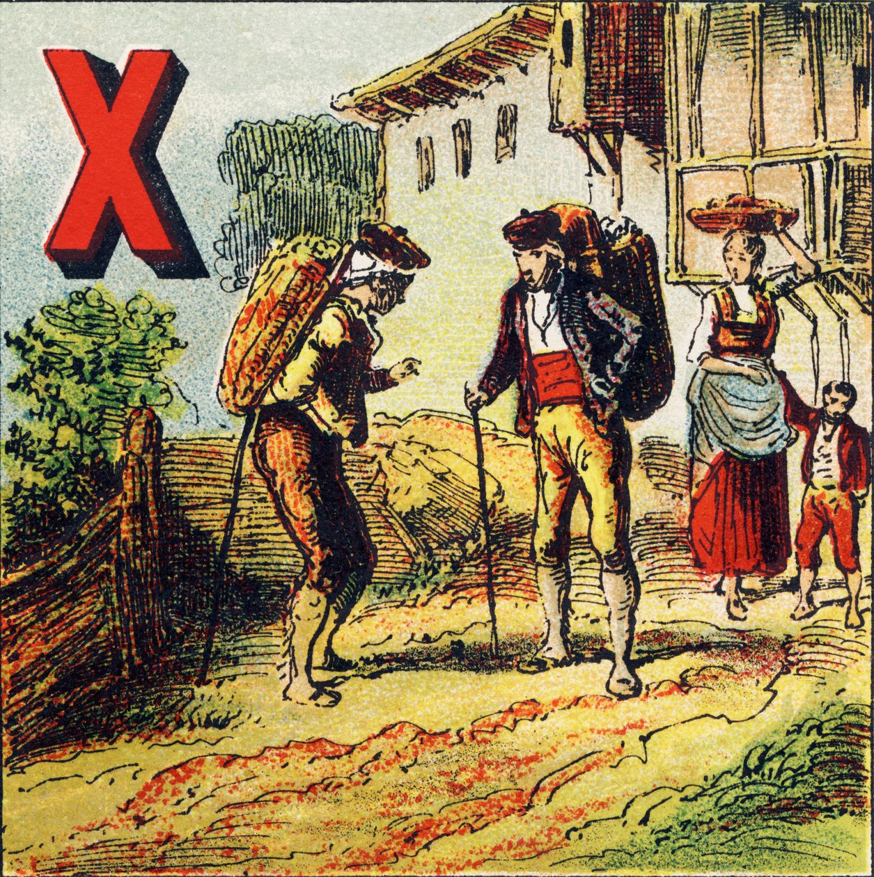 X: زيريس. تشتهر مدينة إسبانيا بنبيذها - نقش مستخرج من Alphabet geographique. Guerin-Muller et Cie ، محرران ، باريس بواسطة غير معروف