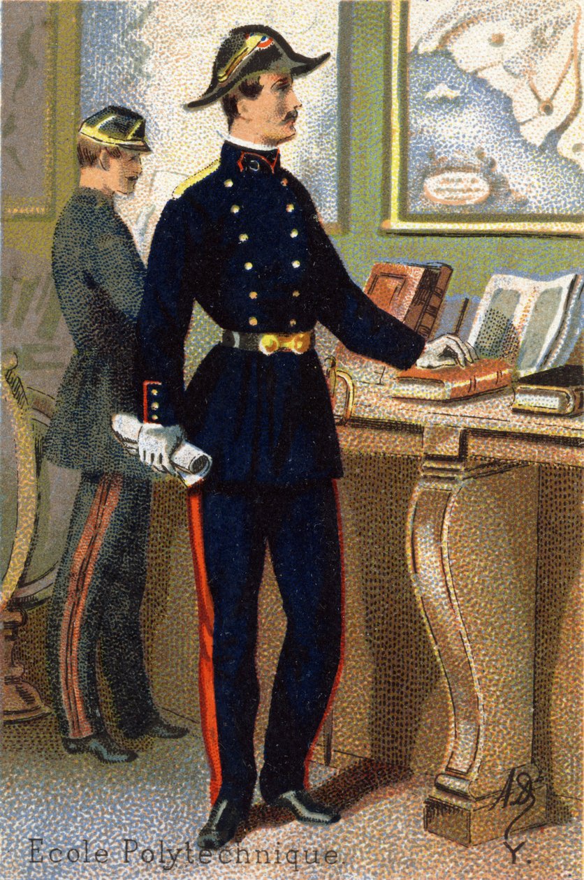 Y: مدرسة البوليتكنيك. نقش في "الأبجدية العسكرية". الأحرف الأولى من Illustrator: A. D. ناشر غير معروف. الطباعة الحجرية الملونة أواخر القرن التاسع عشر. خافت: 10،5 × 7 سم. بواسطة غير معروف
