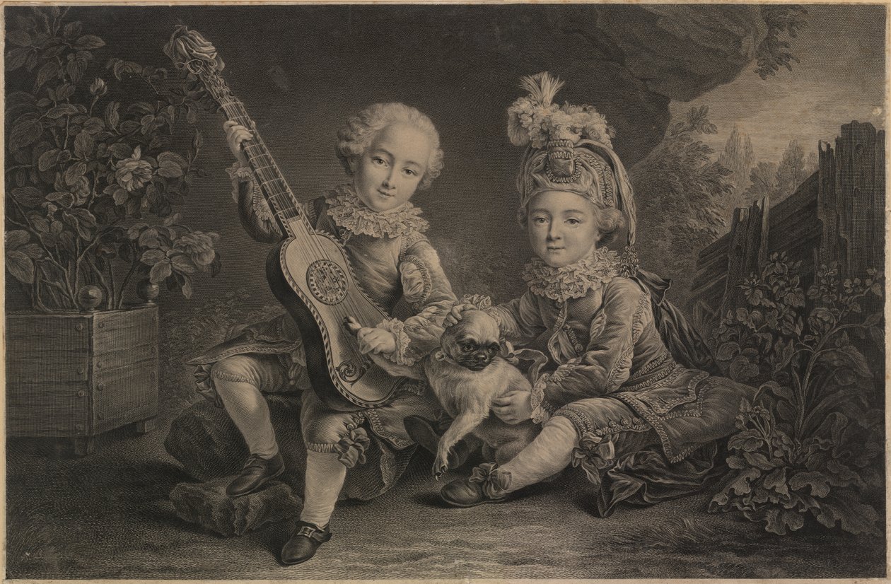 أطفال صغار يلعبون، باريس، حوالي 1775 (نقش) بواسطة فنان غير معروف