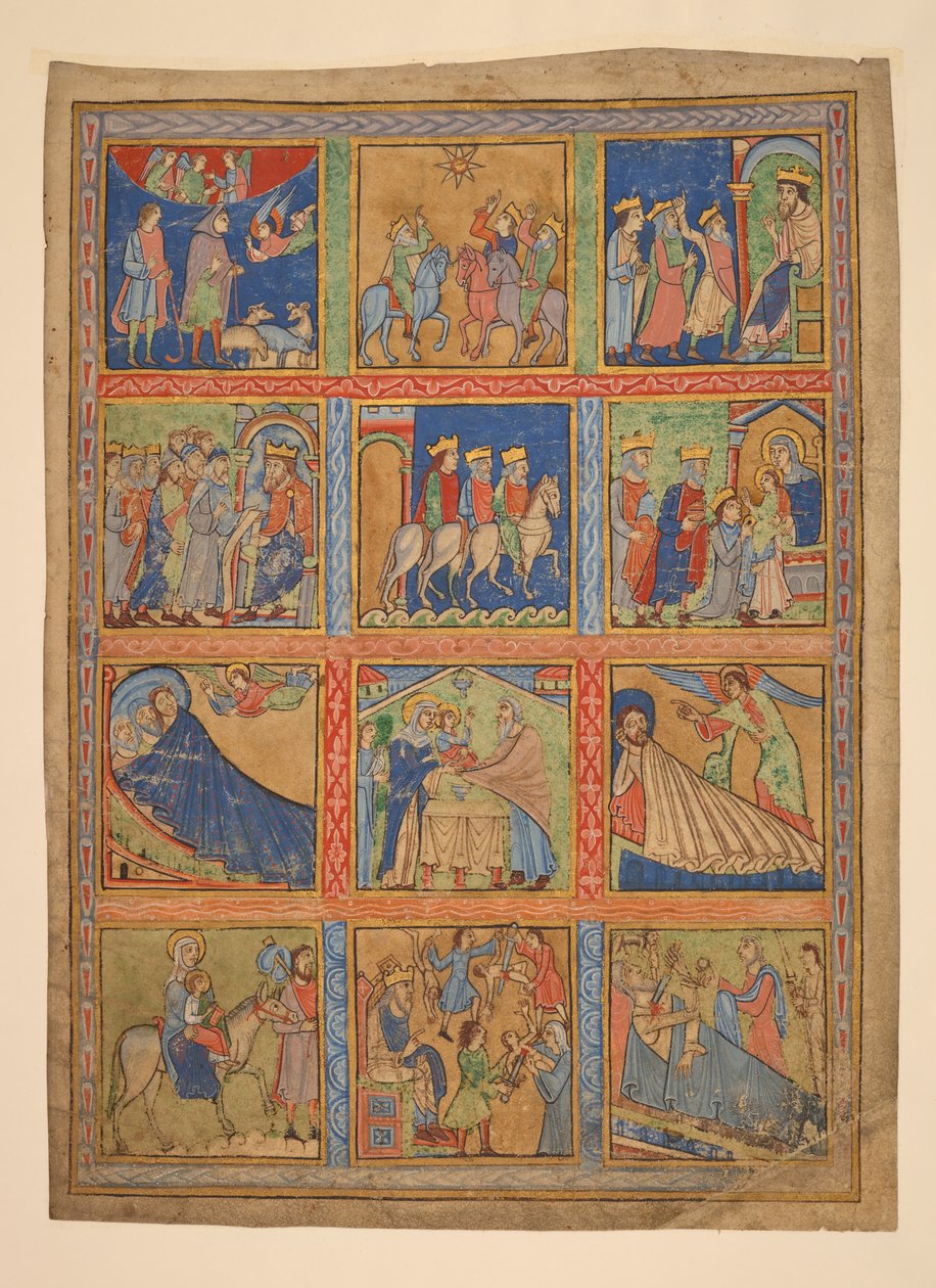 F. 1: سلسلة من 24 منمنمة من حياة المسيح ؛ سبع قصاصات من المخطوطات المضيئة. من القرن الثاني عشر إلى القرن الخامس عشر سبع قصاصات من المخطوطات المزخرفة. من القرن الثاني عشر إلى القرن الخامس عشر بواسطة فنان غير معروف