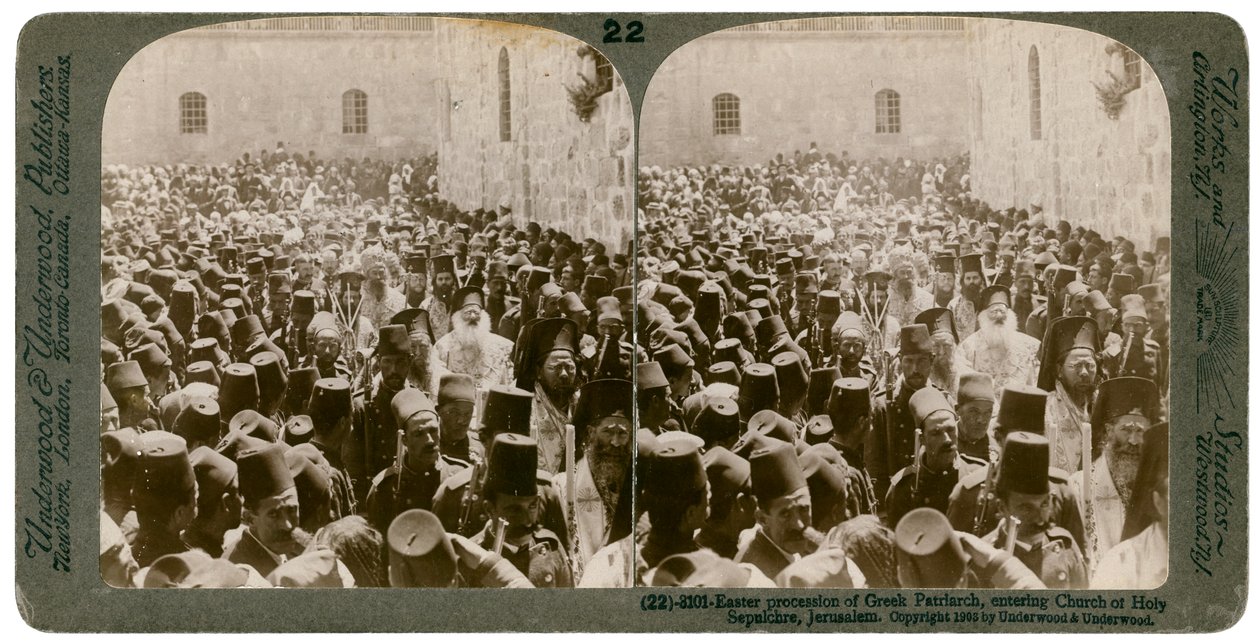 عيد الفصح البطريرك اليوناني ، دخول كنيسة القيامة ، القدس ، 1903. بواسطة أندروود أند أندروود