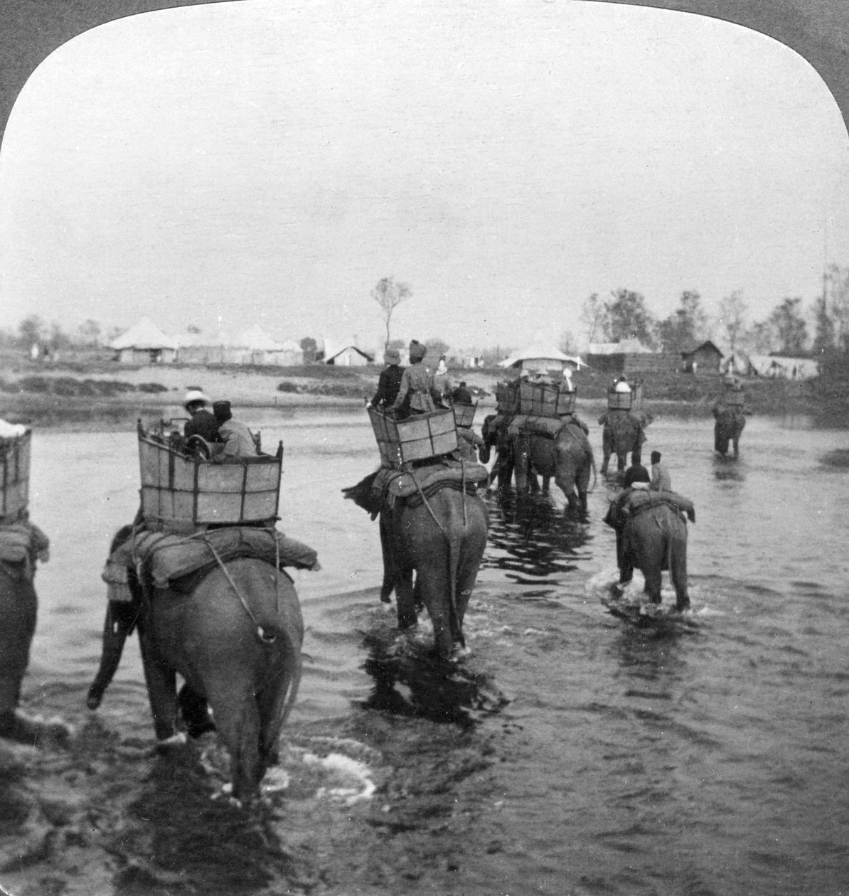 العودة إلى المخيم بعد أيام من إطلاق النار في غابة بيهار ، الهند ، 1909. بواسطة أندروود أند أندروود