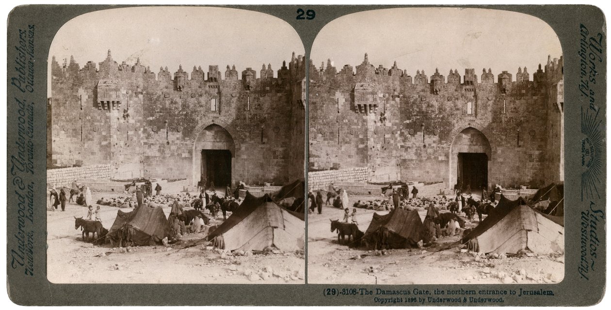 بوابة دمشق ، المدخل الشمالي للقدس ، فلسطين ، 1896. بواسطة أندروود أند أندروود