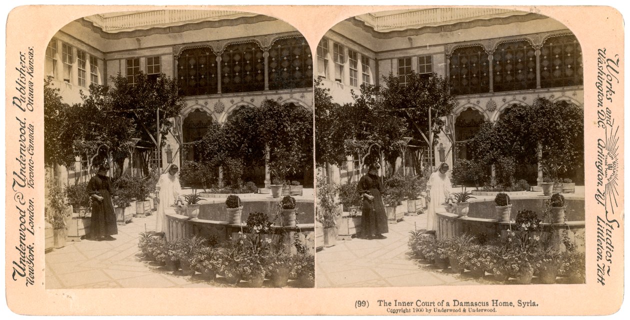 المحكمة الداخلية لمنزل دمشق ، سوريا ، 1900. بواسطة أندروود أند أندروود