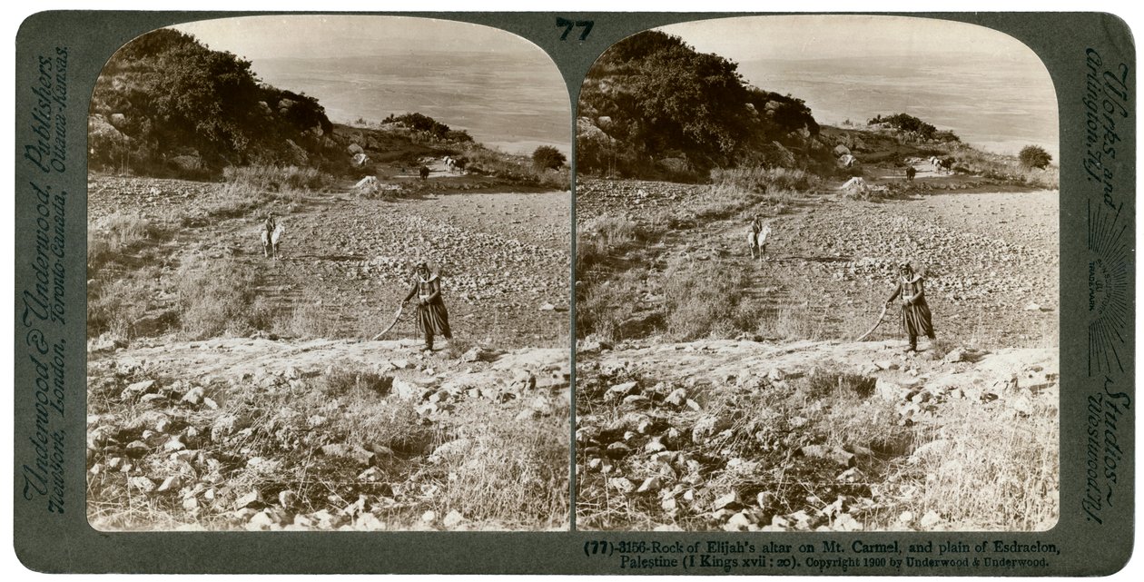 صخرة مذبح إيليا على جبل الكرمل ، سهل سهل دردون ، فلسطين ، 1900. بواسطة أندروود أند أندروود