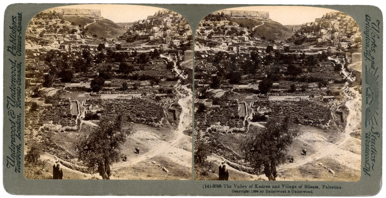 وادي كدرون وقرية سلوام ، خارج سور القدس ، فلسطين ، 1896. بواسطة أندروود أند أندروود