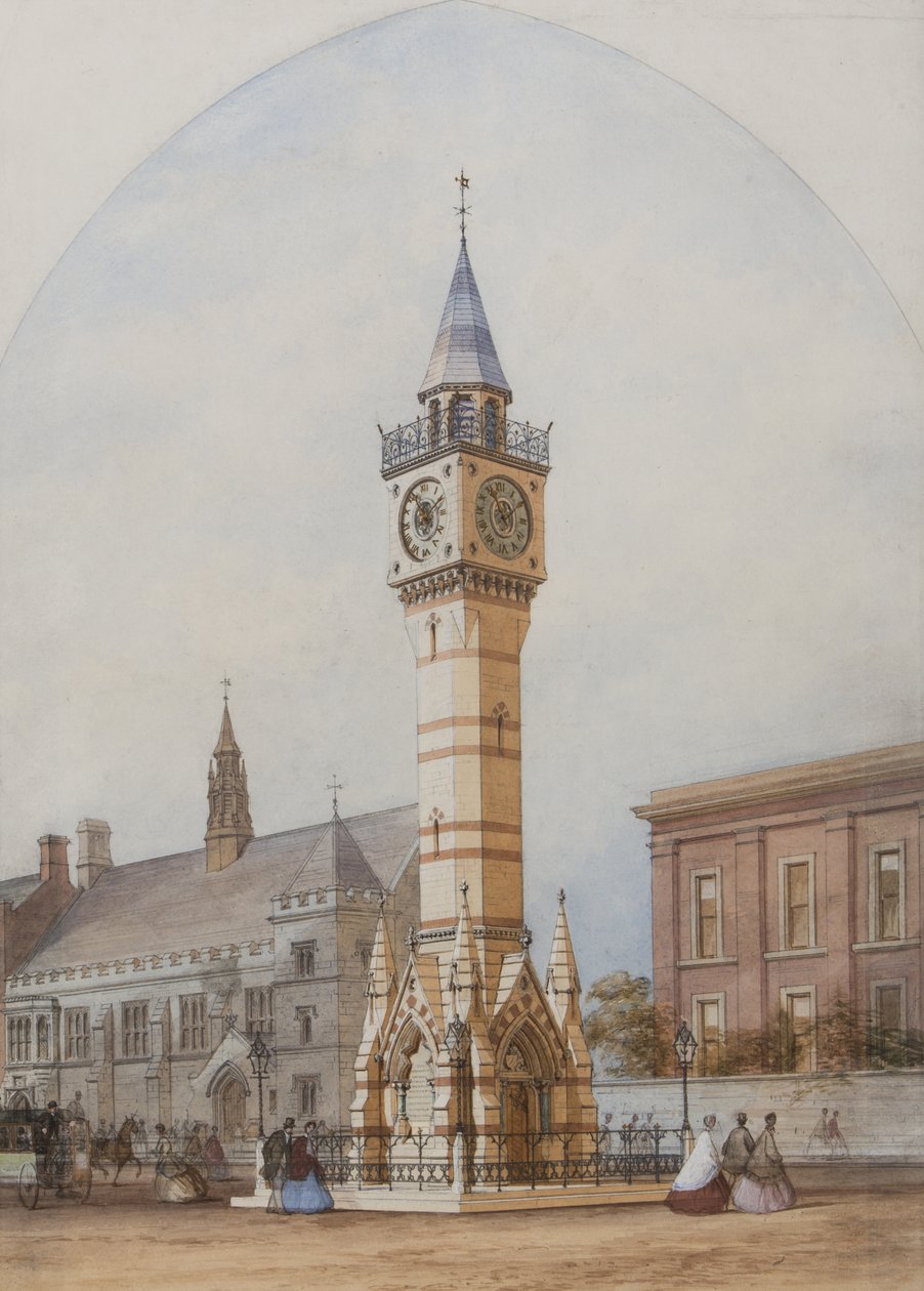 الارتفاع المعماري: برج الساعة التذكاري ، c.1860 (قلم رصاص ، حبر ومرحاض على ورق) بواسطة غير معروف غير معروف
