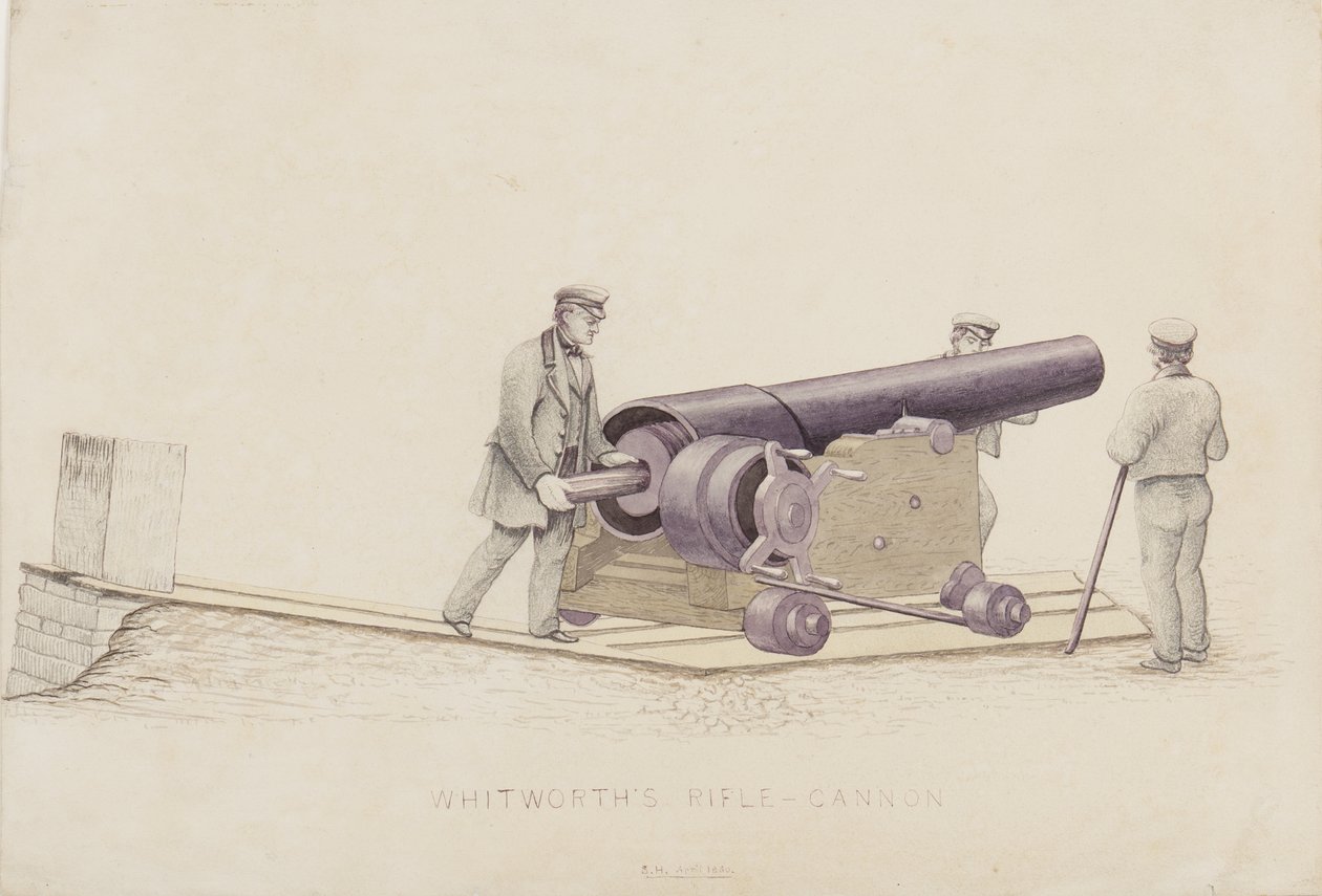 Whitworths Rifle-Cannon ، c.1860 (قلم رصاص ومرحاض على ورق) بواسطة غير معروف غير معروف