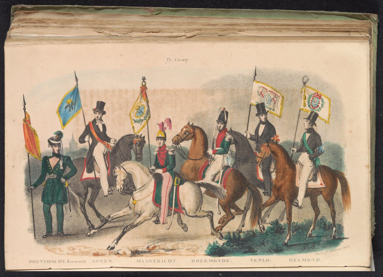 أزياء ورايات حرس الشرف في درينثي ، آسن ، ماستريخت ، رويرموند ، فينلو وهيلموند ، 1840-1842 التاسع. المجموعة (العنوان على الكائن) بواسطة غير معروف