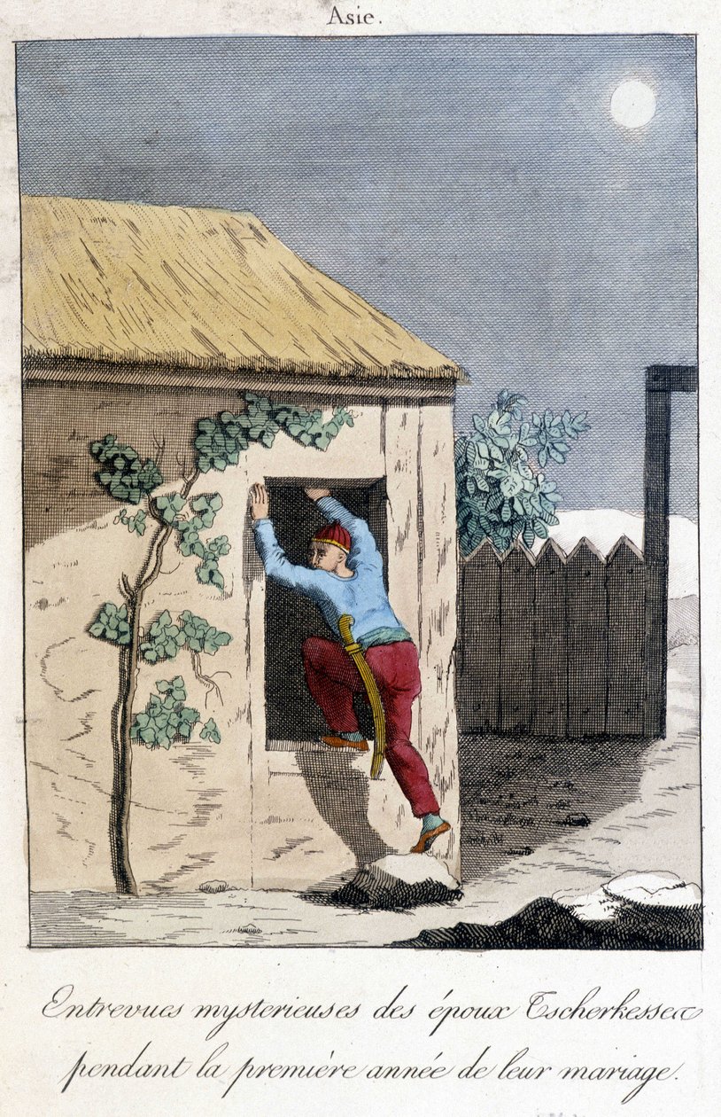 مخطط عام 1811 يوضح المقابلات الغامضة لأزواج Tscherkessen خلال السنة الأولى من زواجهم (آسيا). بواسطة فنان غير معروف