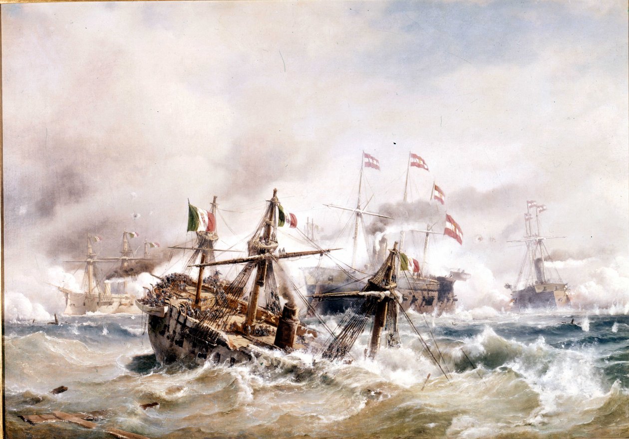 20/07/1866: معركة ليزا قبالة دالماتيا: النمساويون دمروا الأسطول الإيطالي. بواسطة فنان غير معروف