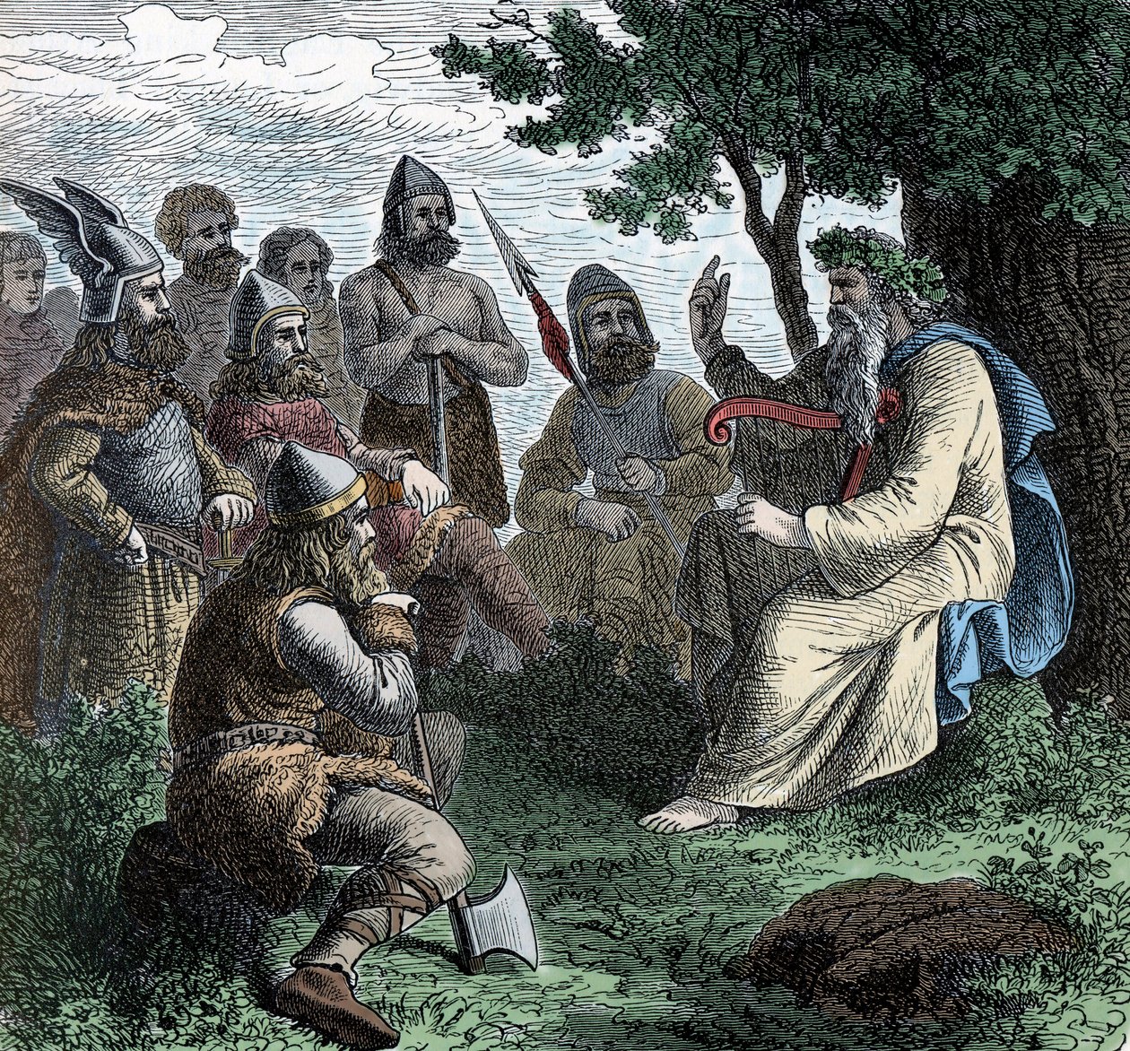 A Bard يتلو على Northmen - Viking Civilization: A Bard Druid يقرأ Poesy للمحاربين ، القرنين الثامن والتاسع بواسطة فنان غير معروف