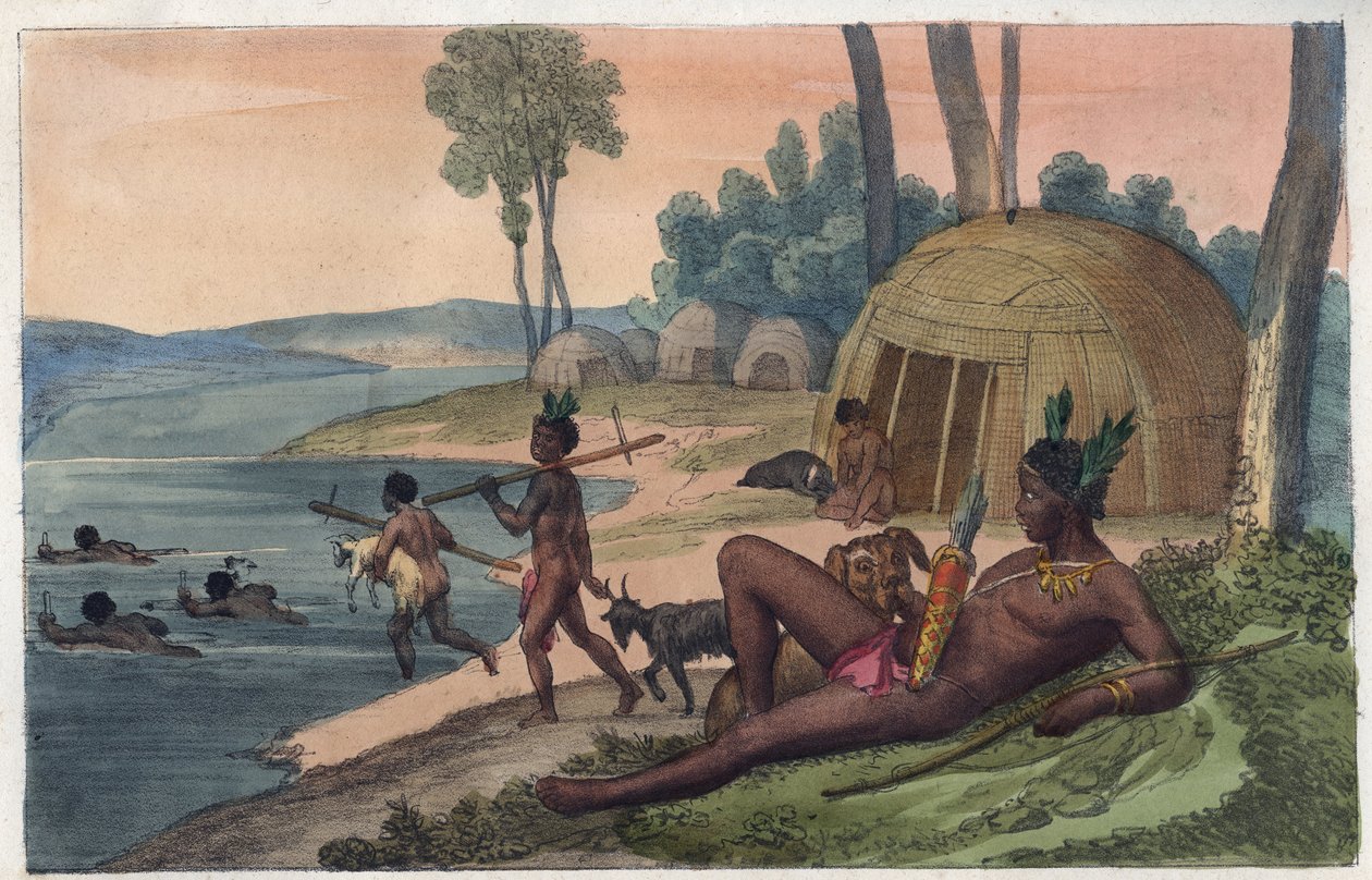 قرية Korah Hottentot على الضفة اليسرى لنهر أورانج - نقش من عادات وتقاليد جميع شعوب الكون. هذا هو تاريخ الحكومة ، والقوانين ، والميليشيات ، ودين جميع الأمم من أبعد الأوقات حتى الأيام بواسطة فنان غير معروف