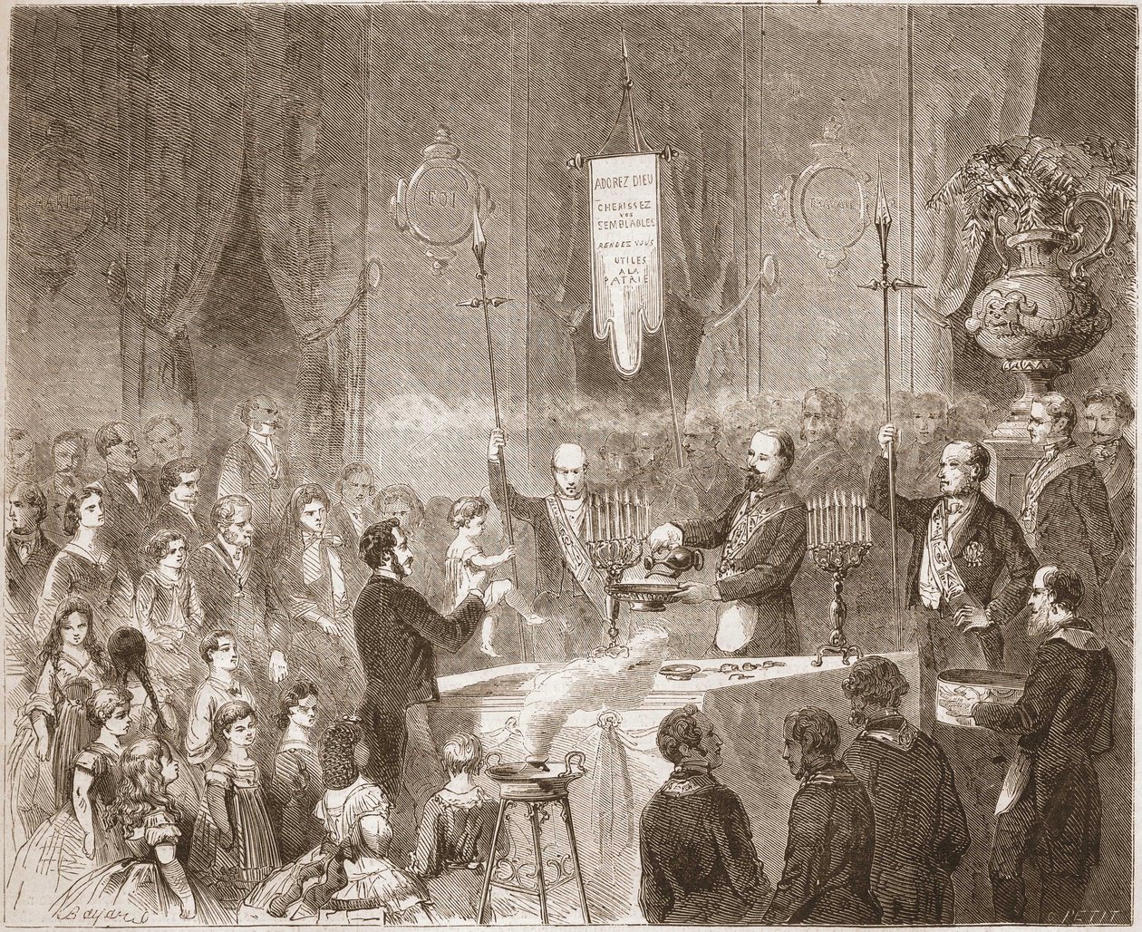 A Maconnic Bapteme في نزل Fraternelle Amitive في عام 1861. بواسطة فنان غير معروف