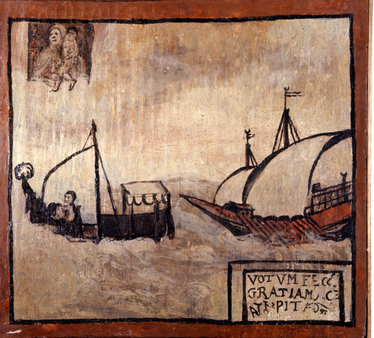 مطبخ صغير يطارد قاربًا من صيادي نابولي. Ex-voto من القرن السابع عشر. مادونا ديل أركو ، نابولي. بواسطة فنان غير معروف