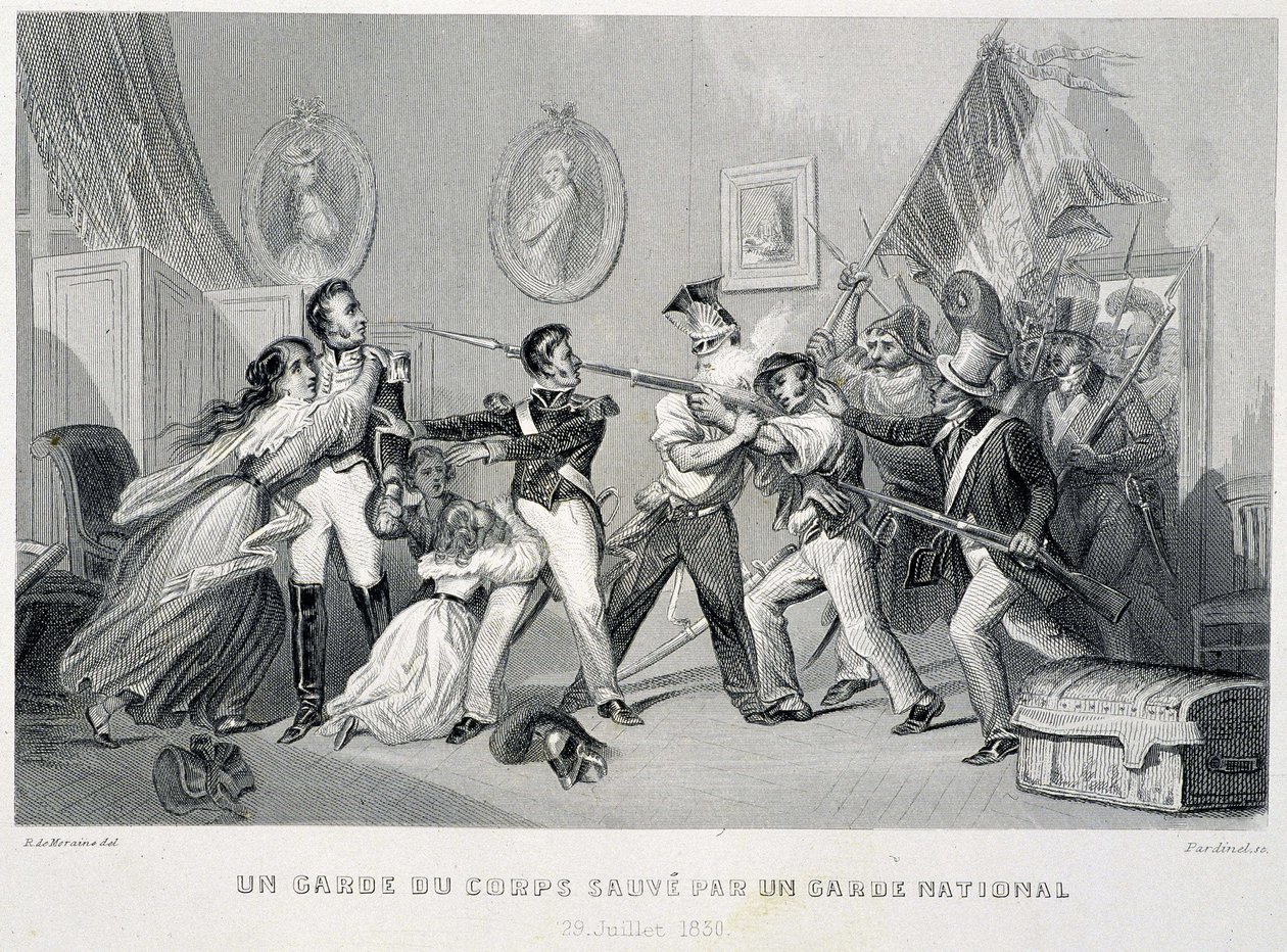 حارس شخصي ينقذ من قبل الحرس الوطني (29 يوليو 1830) - في "Fasttes de Gardes nationales de France" بواسطة فنان غير معروف