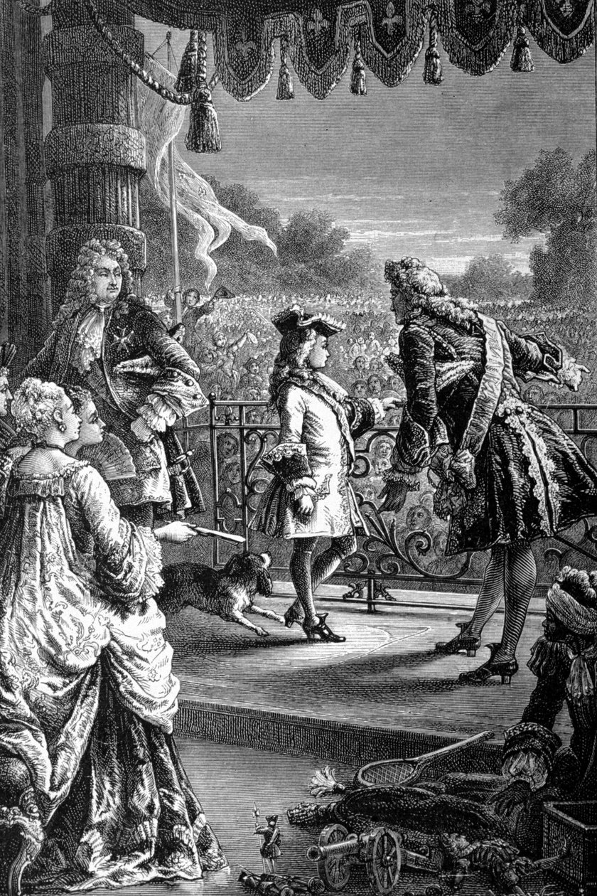 يظهر أحد المحظيات الشاب لويس الخامس عشر (1710 - 1774) ، والحشد في فرح ويخبره أن كل هذا سيكون لك يومًا ما. نقش القرن التاسع عشر. بواسطة فنان غير معروف