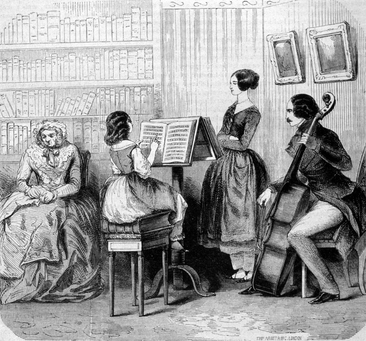 حفل موسيقي عائلي ، نقش حوالي عام 1860. بواسطة فنان غير معروف