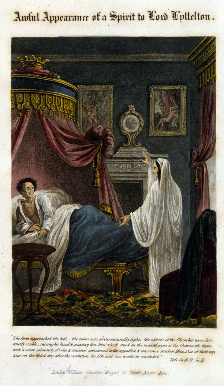 يظهر شبح أمام اللورد ليتيلتون ليعلن وفاته. 1825. الكتاب المقدس. موراندو ، ميلان. بواسطة فنان غير معروف